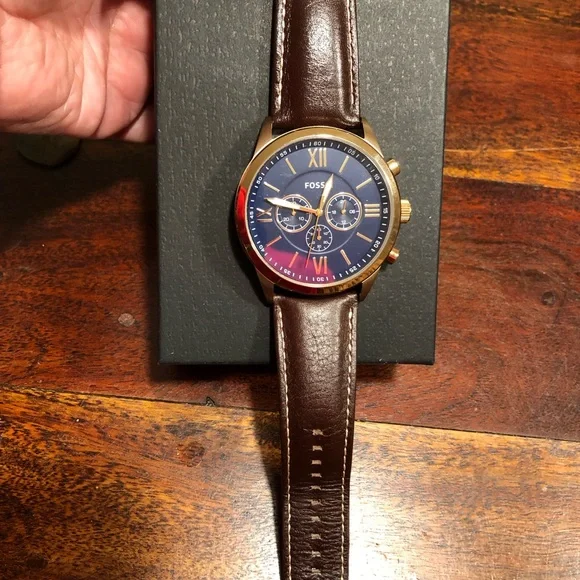 FOSSIL BQ2095 FLYNN GOLD BLUE BROWN LEATHER CHRONOGRAPHMEN WATCH